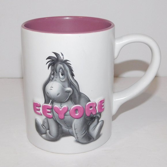 Disney Store Winnie the Pooh Gray 3D Eeyore large White Purple Coffee Mug - Picture 1 of 8